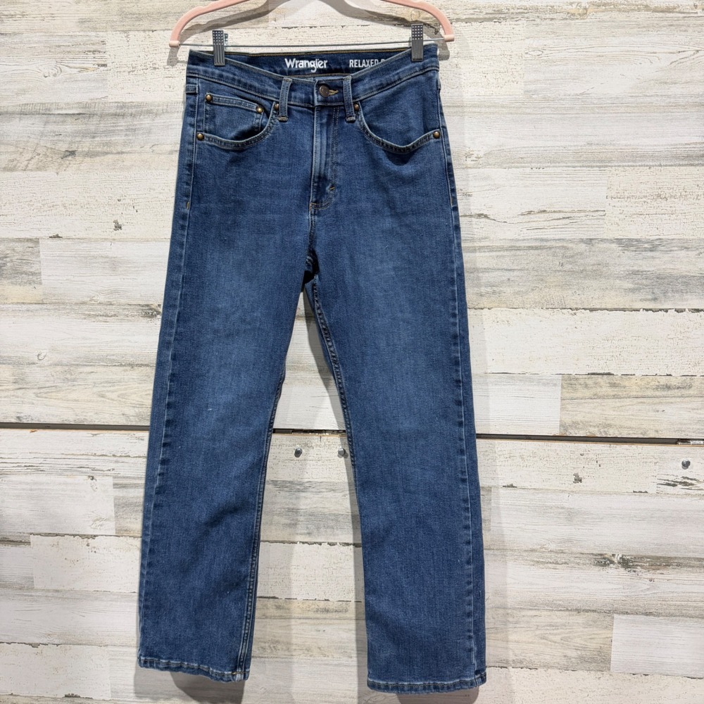 Wrangler Relaxed Boot Cut Jeans Men 30x30 Blue Denim Stretch Western Work GUC